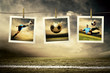 Photocards of football players on the outdoor field Photocards of football players on the outdoor field