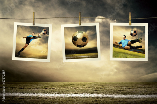 Photo: Photocards of football players on the outdoor field Photocards of football players on the outdoor field