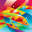 Abstract colorful fishes near the coral reef