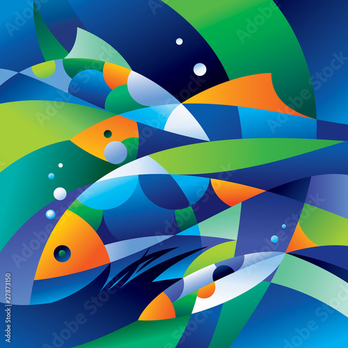 Vector: Abstract fishes in the depths of the ocean Abstract fishes in the depths of the ocean