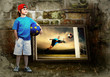 Abstract image of football player on the grunge background