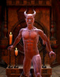 Satan vor einem Shrine Satan vor einem Shrine
