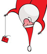 Santa with a gift hanging upside down
