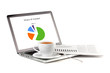 Laptop with chart, cappuchino cup and newspaper Laptop with chart, cappuchino cup and newspaper