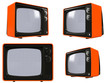 Photo : Retro TV orange shell on white background