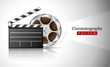 cinema clapper and video film tape on disc