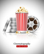 Vector: cinematograph in cinema films and popcorn cinematograph in cinema films and popcorn