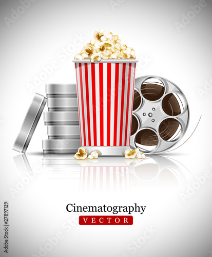 Vector: cinematograph in cinema films and popcorn cinematograph in cinema films and popcorn