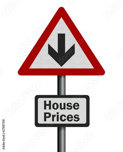 Illustration: Photo realistic 'house price fall' sign, isolated on white Photo realistic 'house price fall' sign, isolated on white