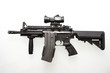 Heavily used military M16 rifle with short barrel