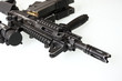 Heavily used military M16 rifle with short barrel Heavily used military M16 rifle with short barrel