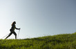 A woman out hiking, using walking poles