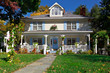 Suburban Single Family Home Pastel Prairie Style Home Autumn USA Suburban Single Family Home Pastel Prairie Style Home Autumn USA