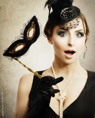 Photo: Surprised Retro Woman. Masquerade Surprised Retro Woman. Masquerade