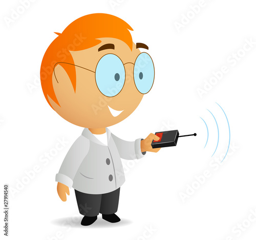 Vector: Cartoon vector little scientist with remote control Cartoon vector little scientist with remote control