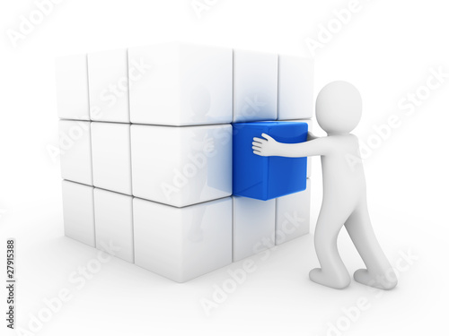 Illustration: 3d human business cube isolated white background 3d human business cube isolated white background