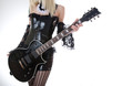 Close-up of girl with black electro guitar