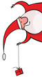 Santa with a gift hanging upside down