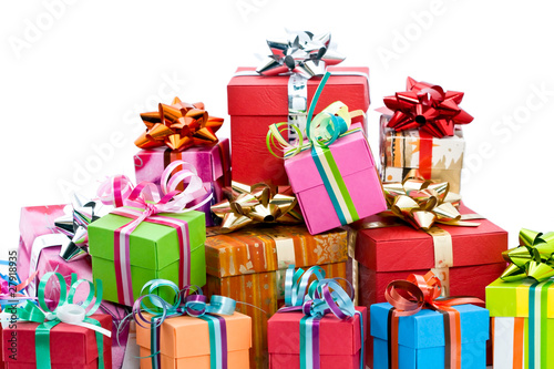 Photo: Pile de paquets cadeaux colorés Pile de paquets cadeaux colorés