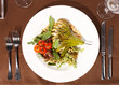 salad with pear, cherry tomatoes and blue cheese