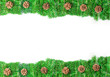 Christmas green framework with Pine needles and cones isolated Christmas green framework with Pine needles and cones isolated