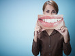 businesswoman with big mouth
