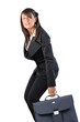 woman is taking the suitcase