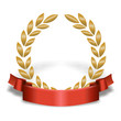 Illustration: Lorbeerkranz Gold mit rotem Band unten und Schatten Lorbeerkranz Gold mit rotem Band unten und Schatten
