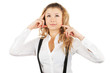 Blonde business woman thinking