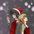 Cute Santa girl and boy with snowflake background - Anime Style Cute Santa girl and boy with snowflake background - Anime Style