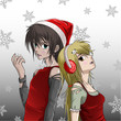 Santa Boy and Girl with snowflake background - Anime Style Santa Boy and Girl with snowflake background - Anime Style