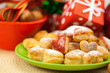 Dish, cookies, nuts, apple, bows, boxes, gifts, Christmas balls