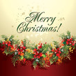 Vetor: Christmas holly wreath with drops and sprays on a beige and burg Christmas holly wreath with drops and sprays on a beige and burg