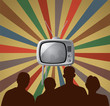 vector illustration of family watching retro tv set