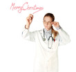 doctor woman writting Merry Christmas
