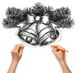 sketch christmas bells with human hands