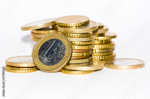 Photo: Euro coins isolated on white Euro coins isolated on white