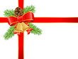 Geschenkschleife mit Weihnachtsglocken und Tannenzweigen