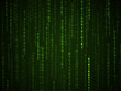 Binary language background. Green numbers on computer screen.