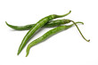 three green chillies isolated on the white background