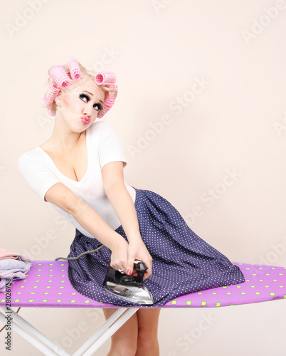 Photo: Funny girl ironing skirt Funny girl ironing skirt