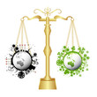 Pollution and ecology in balance scale concept vector