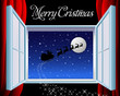 Illustration: Santa Claus on the starry sky, seen through the window Santa Claus on the starry sky, seen through the window