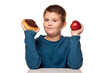a boy's choice of a healthy or unhealth snack