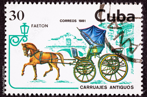 Photo: Cuban Postage Stamp Brown Horse Pulling Fancy Phaeton Carriage Cuban Postage Stamp Brown Horse Pulling Fancy Phaeton Carriage