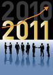 Business people New Year 2011 arrow up and big 2011 sign