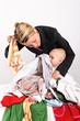 Mother and her son doing laundry