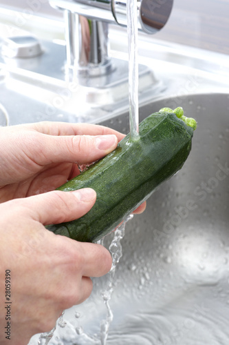 Photo: Washing a Courgette Washing a Courgette