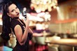 Beautiful singer against abstract background Beautiful singer against abstract background