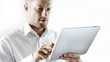 Video: The young businessman in the studio is check something. The young businessman in the studio is check something.